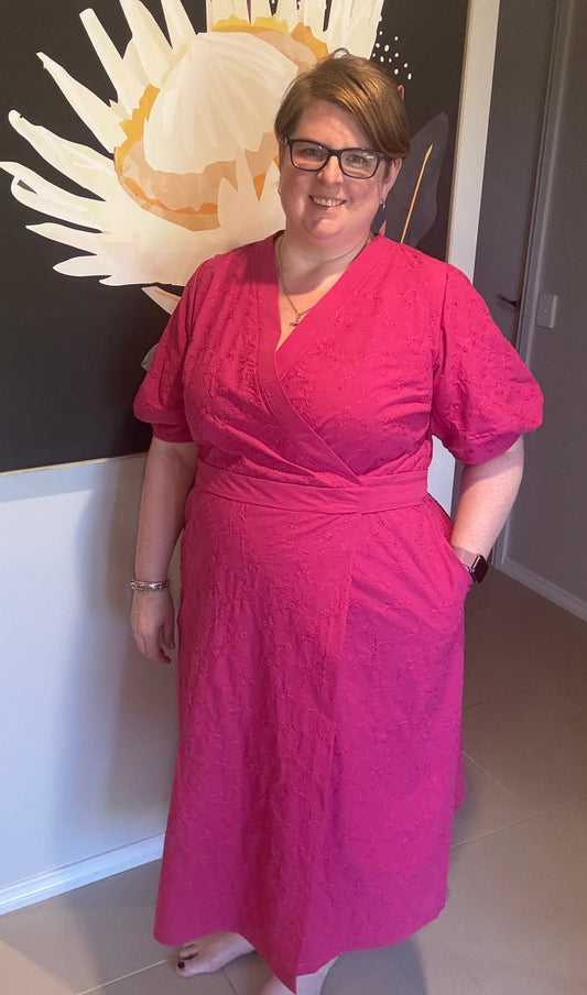 Lantern sleeve wrap dress